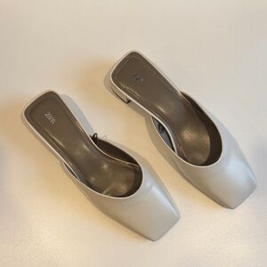 Zara Cream Square-Toe Low Slide Mules